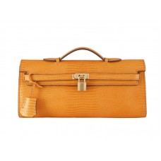 Hermes Kelly Pochette Longue Lizard bőr narancs