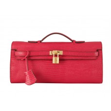 Hermes Kelly Pochette Longue Gyíkbőr Táska Piros