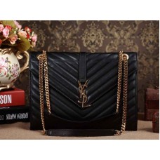 Yves Saint Laurent klasszikus nagyméretű monogramos táska fekete báránybőrből, Matelasse bőrből