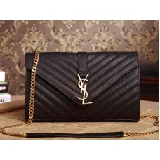 YSL közepes monogramos táska, fekete szemcsés, púderrel texturált, steppelt bőrből