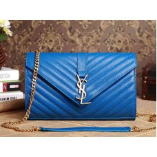 Ysl Medium Monogramme Satchel Blue Grain Poudre Textured Matelasse Leather
