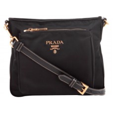 Prada Tessuto Saffian Nylon Bőr Crossbody Táska Fekete