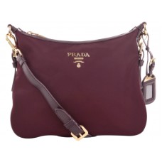 Prada Tessuto Nylon Bőr Díszítésű Sling Táska Burgundia