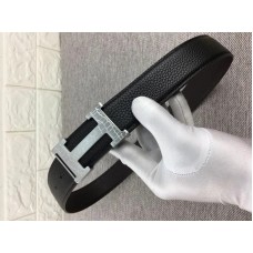 Hermès Ezüst H Övcsat Megfordítható Bőrszíj Fekete