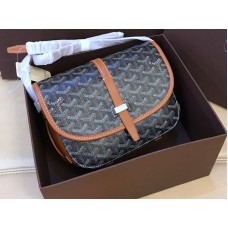 Goyard Goyardine Chevron Messenger táska, fekete, barna bőr szegéllyel