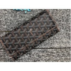 Goyard Varenne Chevron hosszú pénztárca fekete színben, barna bőr díszítéssel