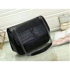 Saint Laurent Niki Medium dombornyomott krokodilfekete színben