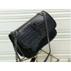 Saint Laurent Niki Small dombornyomott krokodilbőr fekete táska