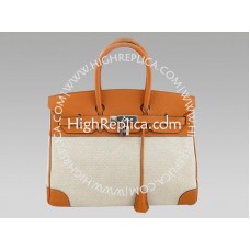 Hermès Birkin 35 cm-es Toile és Togo Bőr Táska Narancssárga