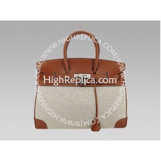 Hermès Birkin 35 cm-es Toile és Togo bőr táska, barna