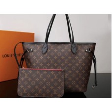 Louis Vuitton Monogram Vászon Neverfull Mm Táska Fekete Bőr Díszítéssel