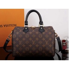 Louis Vuitton Monogram Vászon Speedy Bandouliere 25 Fekete Bőr Kárpitozással