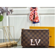 Louis Vuitton Damier Ebene Canvas Pochette dupla cipzáras rózsaszín n60254